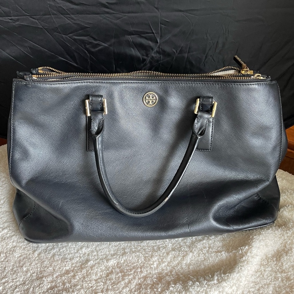Tory Burch Double Zipper Tote Black Satchel